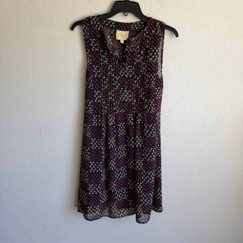 ModCloth Navy Blue Red Cream Floral Print Sleeveless Sheer Shift Dress Womens M